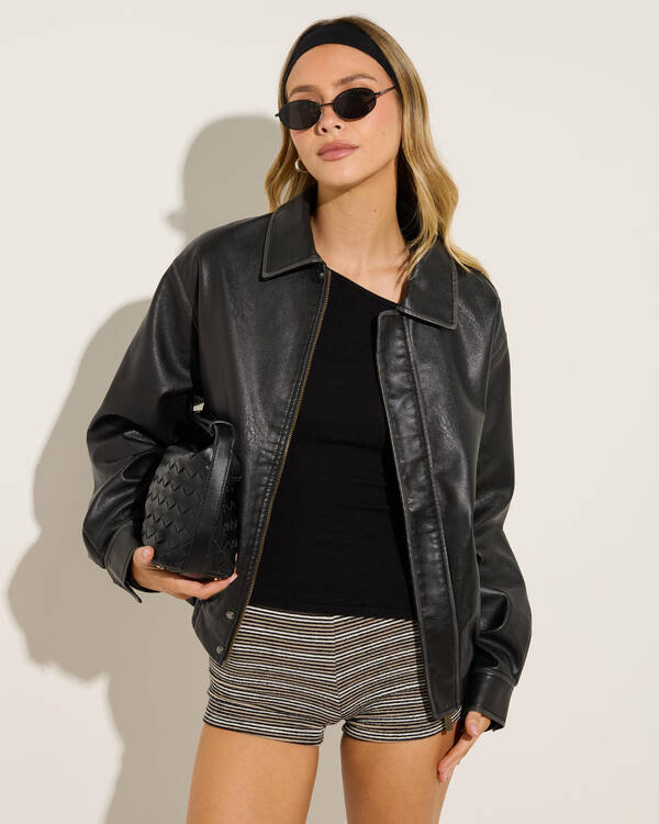 Dixie Faux Leather Bomber Jacket