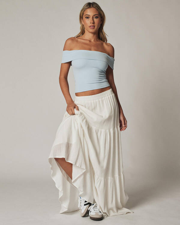 Mooloola Basic Fine Rib Off Shoulder Top for Womens