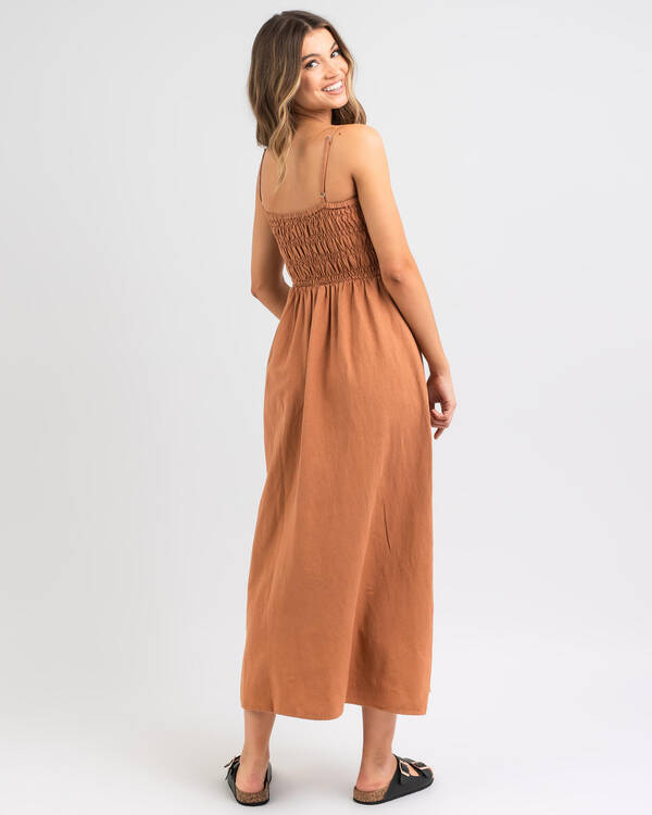 Rhythm Classic Shirred Midi Dress for Womens
