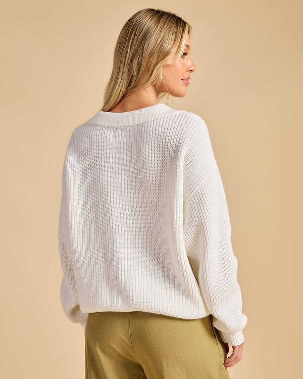 Rhythm Muse V-Neck Collared Fluffy Knit Jumper for Womens