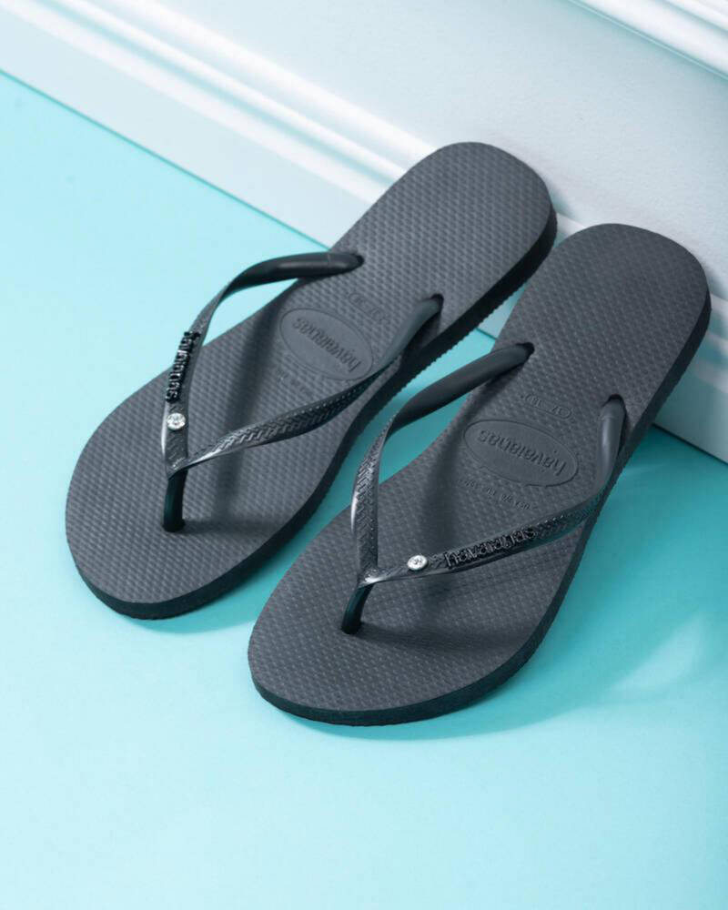 Havaianas Slim Metal Logo Crystal Thongs for Womens