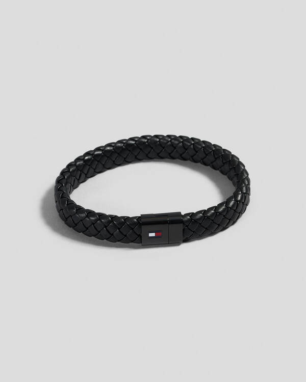 Tommy Hilfiger Stealth Flag Logo Leather Bracelet for Mens