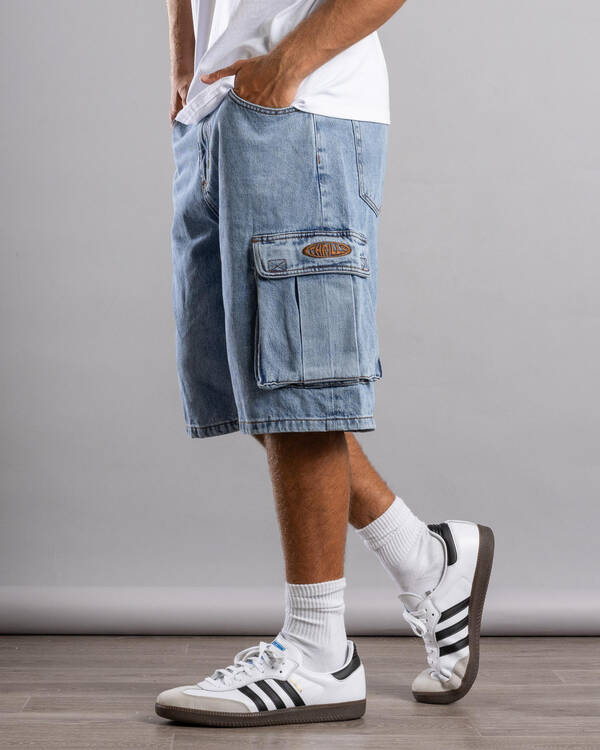 Thrills Big Slacker Denim Cargo Shorts for Mens