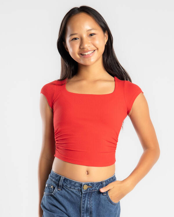 Ava And Ever Girls' Basic Ruched Side Tee for Womens