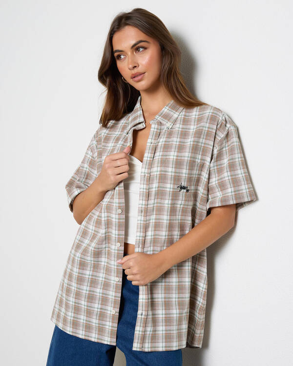 S-Double Blend Check Short Sleeve Shirt for Womens