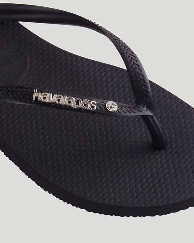 Havaianas Slim Metal Logo Crystal Thongs for Womens