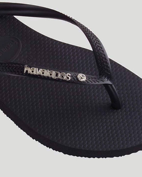 Havaianas Slim Metal Logo Crystal Thongs for Womens