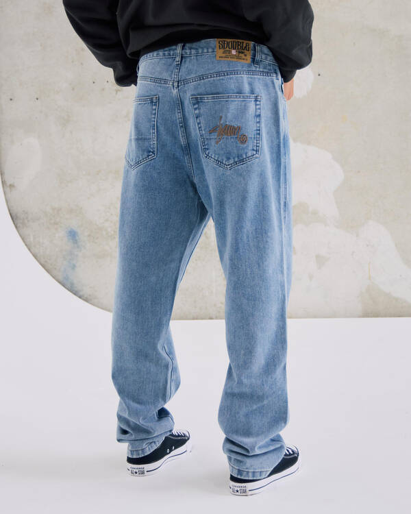 S-Double Embroided Denim Standard Jeans for Mens