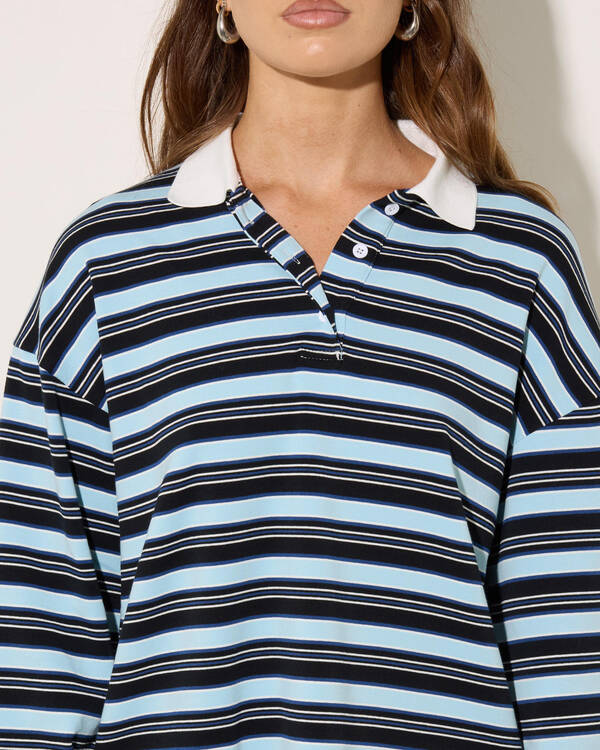 Mooloola Gwen Striped Long Sleeve Polo Top for Womens