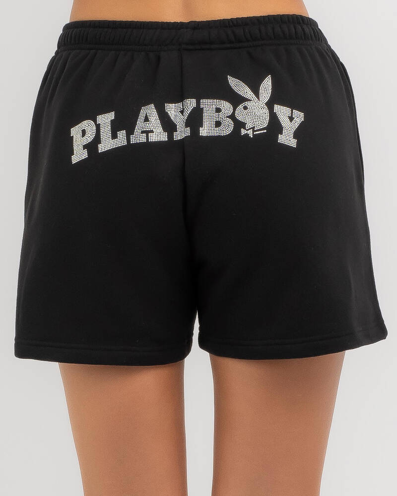 Playboy Bunny Diamante Track Shorts for Womens