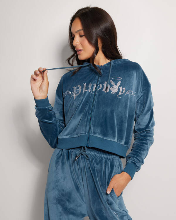 Playboy Bunny Angel Cropped Zip Hoodie for Womens