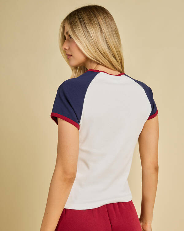 Rusty Mr. Worldwide Raglan Ribbed Skimmer T-Shirt for Womens