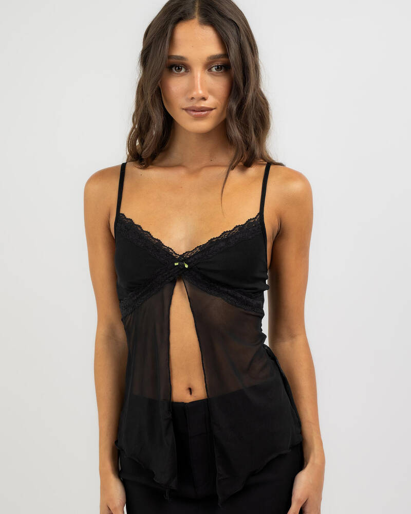 Ava And Ever Blossom Mesh Split Front Top for Womens