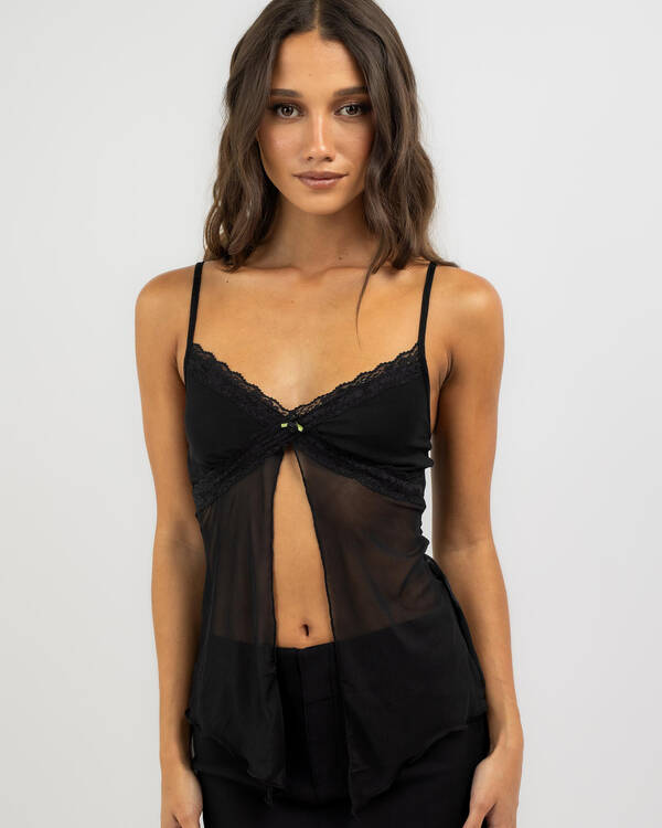 Ava And Ever Blossom Mesh Split Front Top for Womens