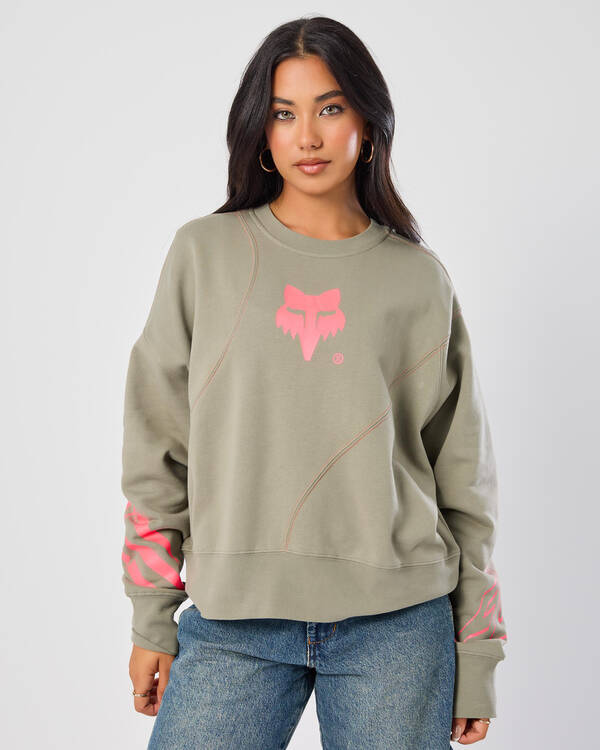 Fox Elevated Oversized Fleece Crew Sweatshirt for Womens