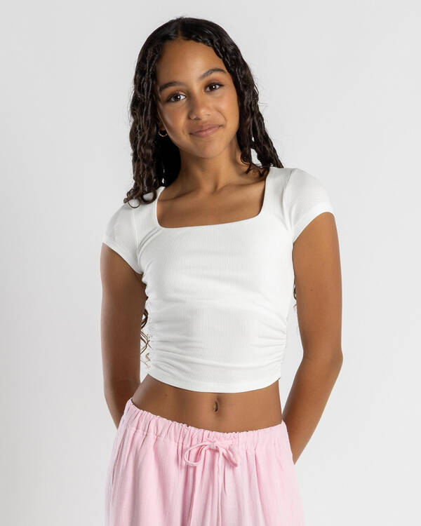 Ava And Ever Girls' Basic Ruched Side Tee for Womens