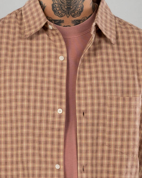 S-Double Block Plaid Short Sleeve Shirt for Mens