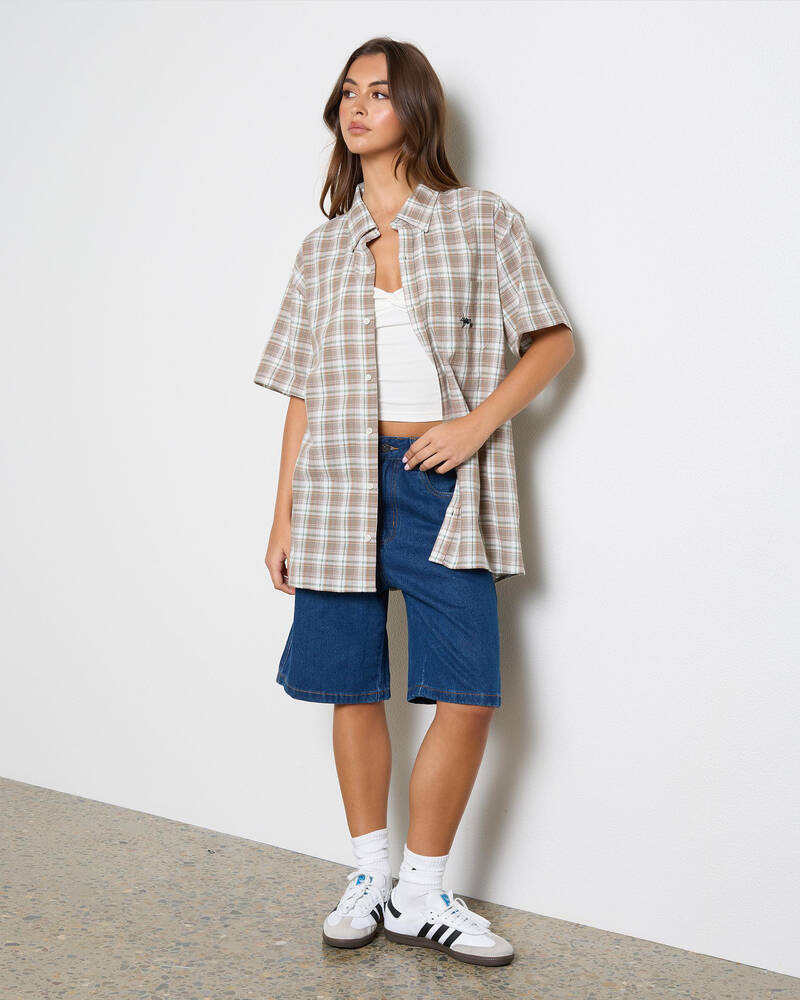 S-Double Blend Check Short Sleeve Shirt for Womens