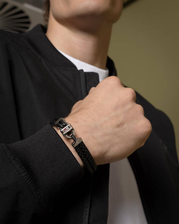 Tommy Hilfiger Leather Carabiner Bracelet for Mens