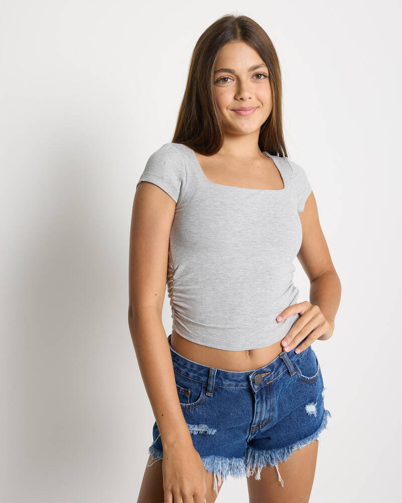 Ava And Ever Girls' Basic Ruched Side Tee for Womens