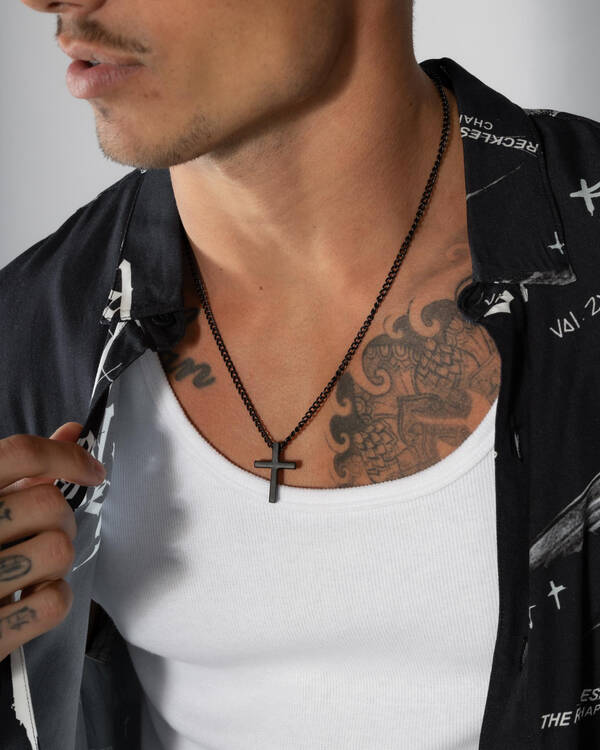 REPUBLIK Matte Black Cross Necklace for Mens