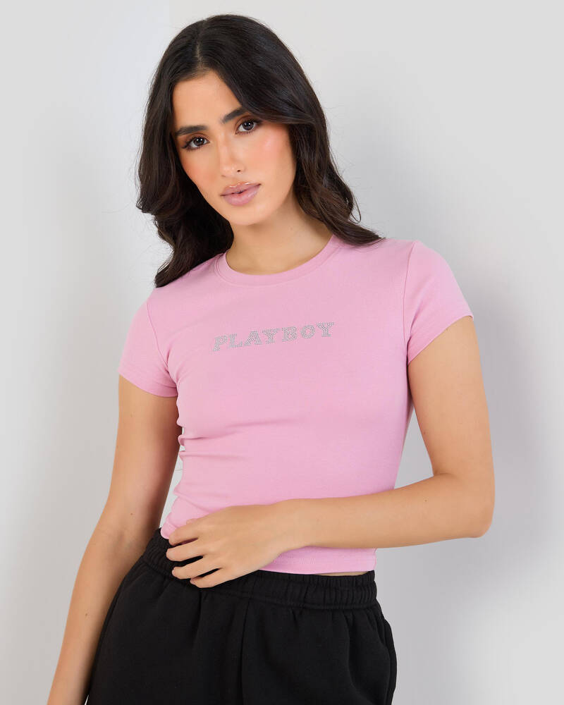 Playboy Diamante` Baby Tee for Womens