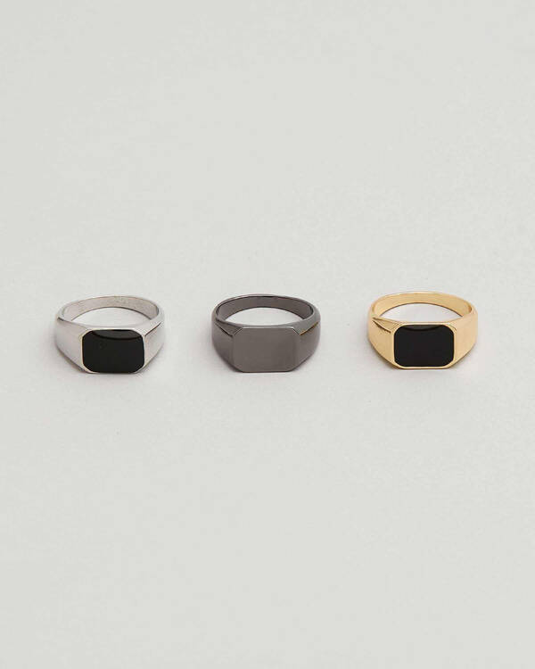 REPUBLIK 3 Pack Blackstone Ring for Mens