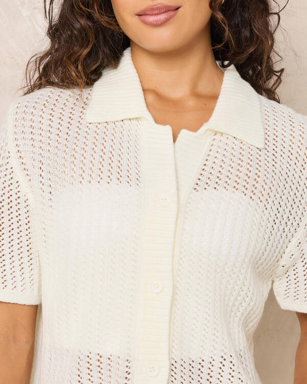 Mooloola South Beach Crochet Short Sleeve Shirt for Womens