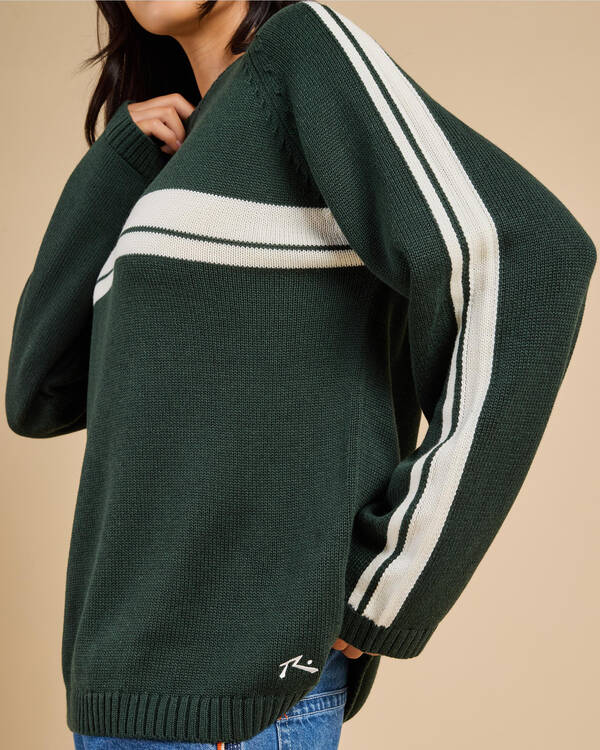 Rusty White Lines Crew Neck Knit Jumper for Womens
