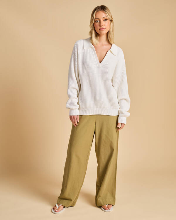 Rhythm Muse V-Neck Collared Fluffy Knit Jumper for Womens
