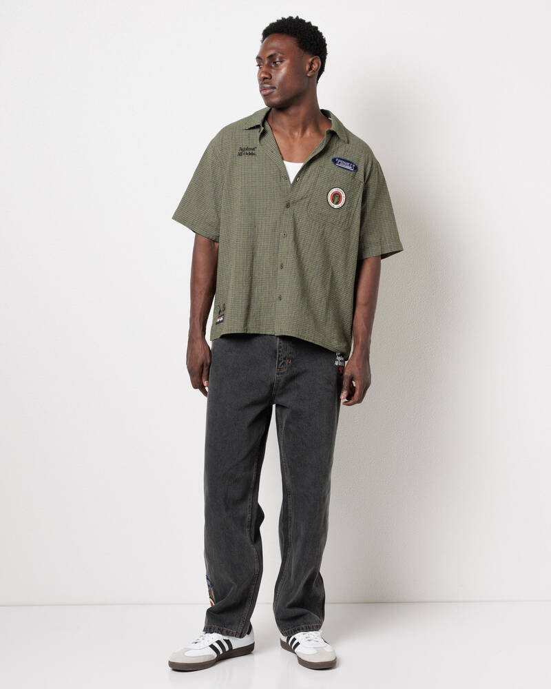 Thrills Against All Odds Cropped Short Sleeve Work Shirt for Mens