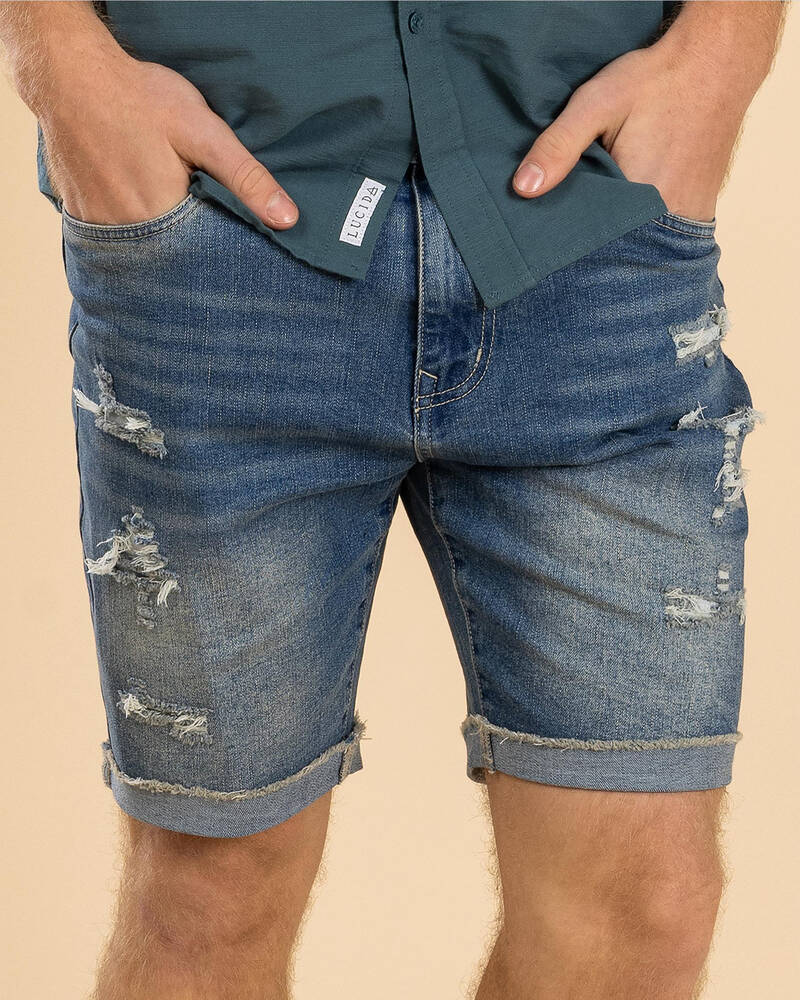 Lucid Torn Denim Walk Shorts for Mens
