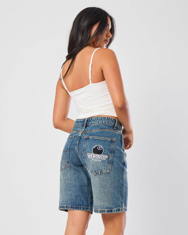 Worship Supplies Try Again Sloucher Denim Shorts for Womens