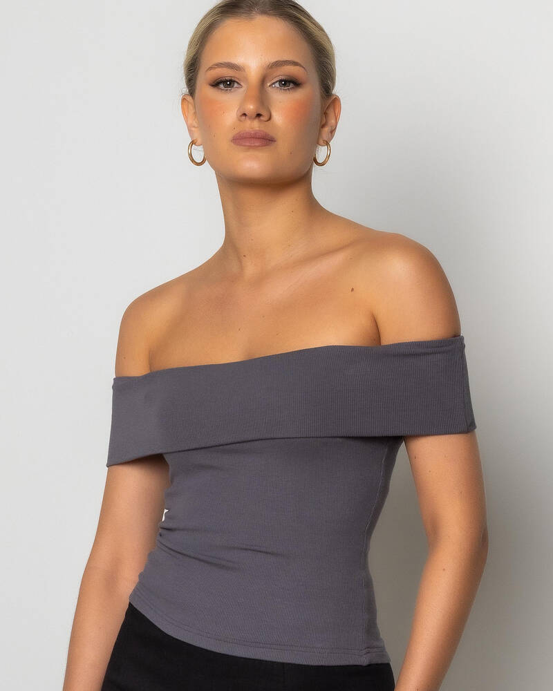 Mooloola Basic Fine Rib Off Shoulder Top for Womens