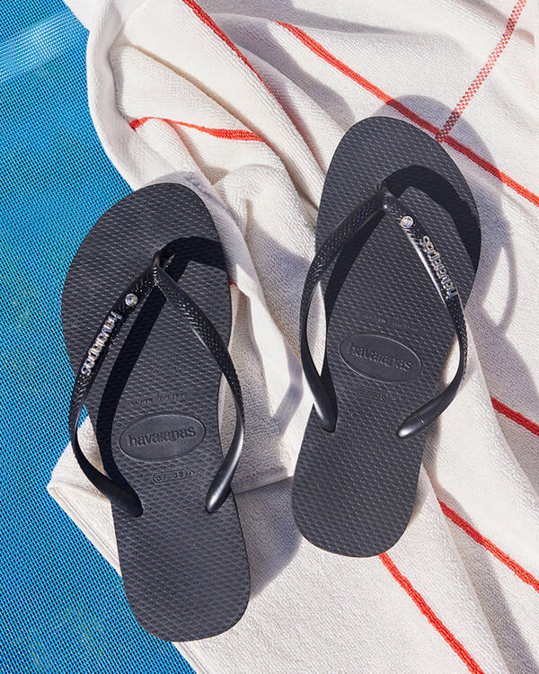 Havaianas Slim Metal Logo Crystal Thongs for Womens