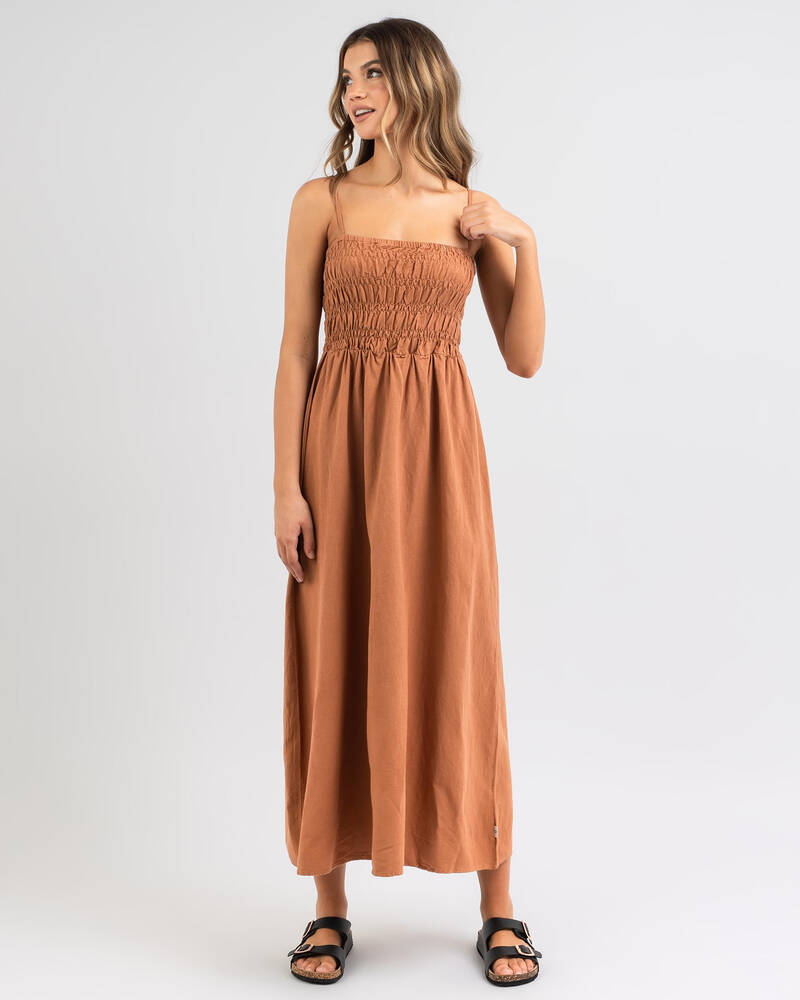 Rhythm Classic Shirred Midi Dress for Womens