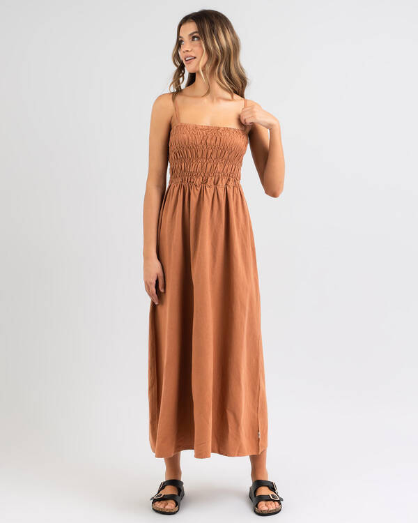 Rhythm Classic Shirred Midi Dress for Womens