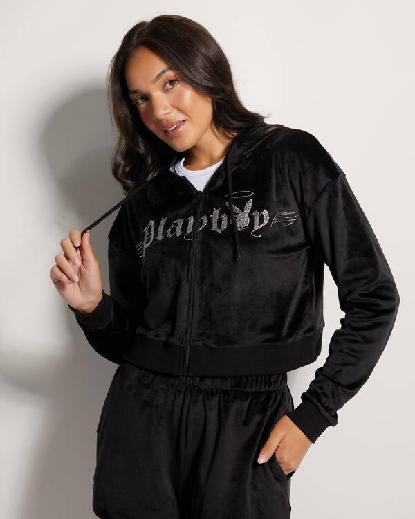 Playboy Bunny Angel Cropped Zip Hoodie for Womens