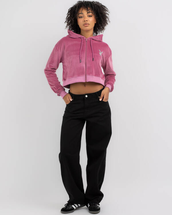 Playboy Bunny O Velour Cropped Hoodie for Womens