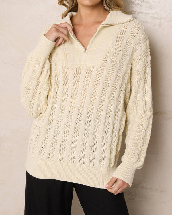 Mooloola Judy Half Zip Collared Cable Knit Jumper for Womens
