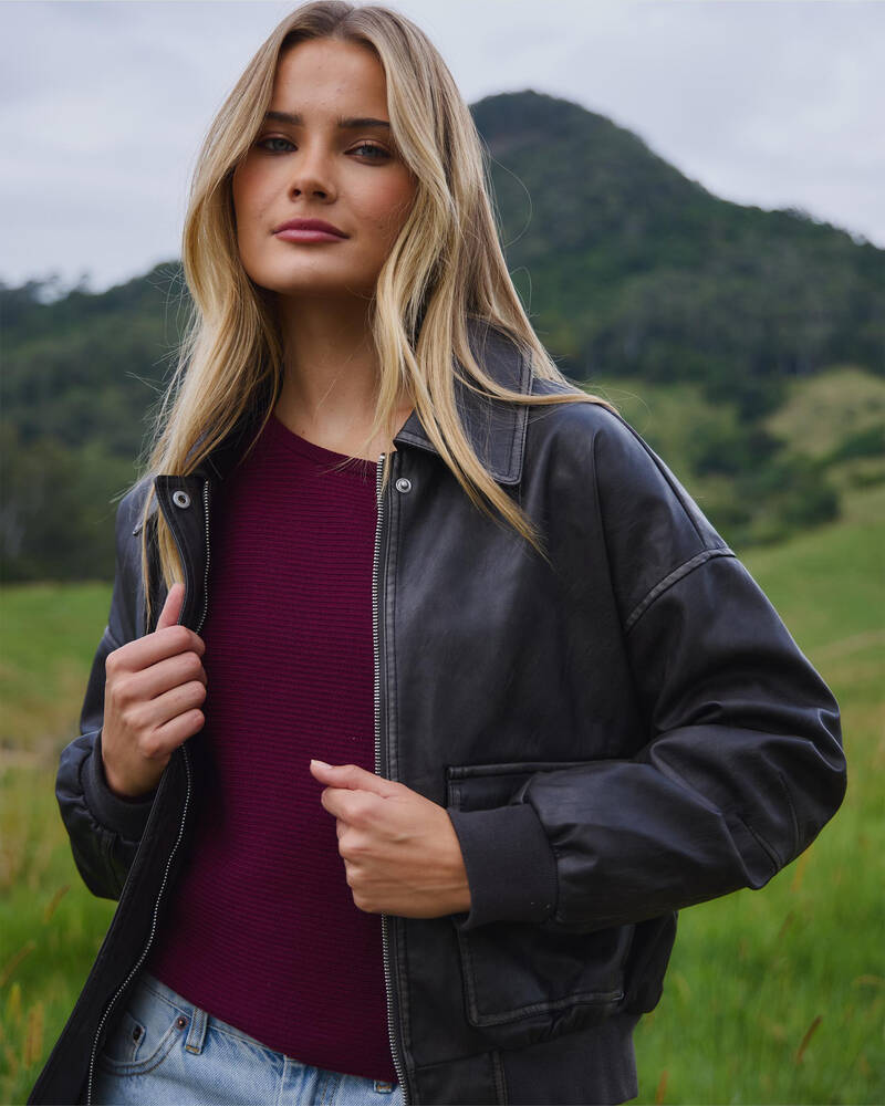 Ava And Ever Garage Faux Leather Bomber Jacket for Womens