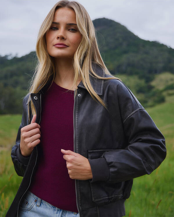 Ava And Ever Garage Faux Leather Bomber Jacket for Womens