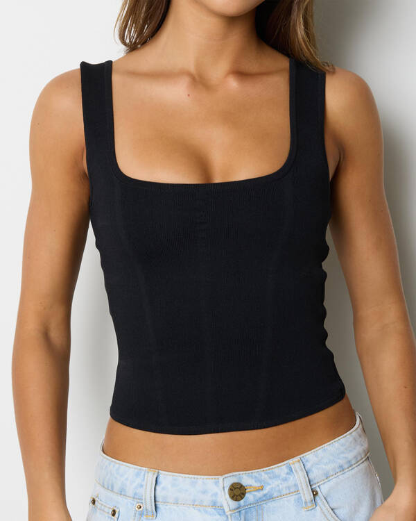 Mooloola Basic Square Neck Knit Tank Top for Womens