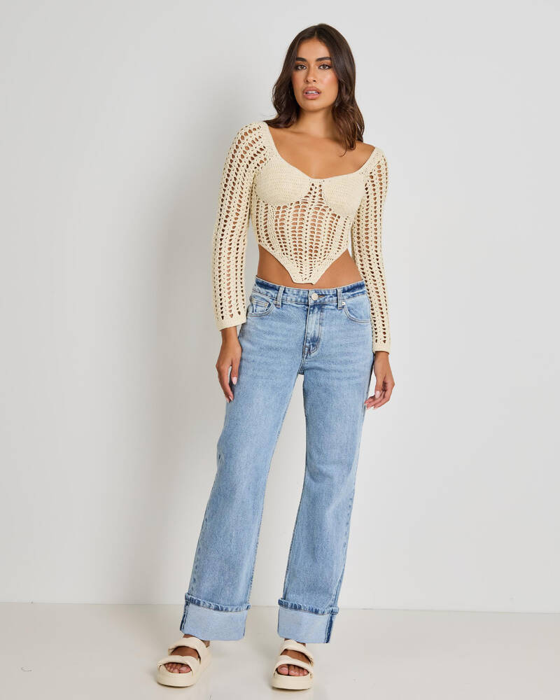 Ava And Ever Celine Crochet Corset Long Sleeve Top for Womens