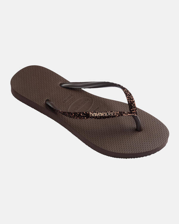Havaianas Slim Metal Logo Glitter Thongs for Womens