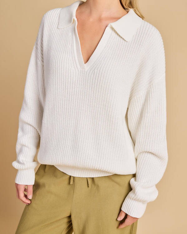 Rhythm Muse V-Neck Collared Fluffy Knit Jumper for Womens