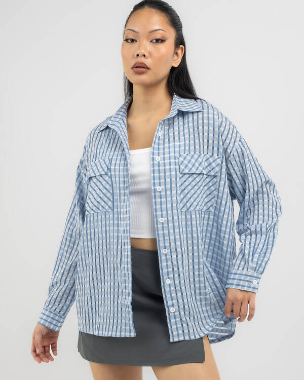 Mint Vanilla Polly Long Sleeve Check Top for Womens