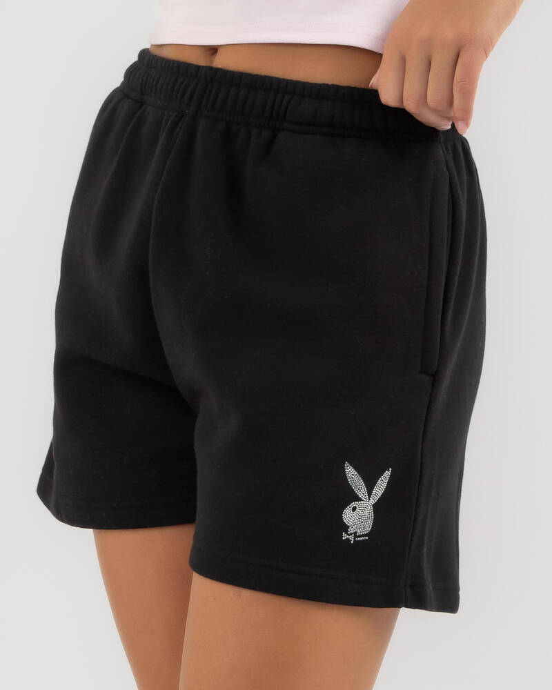 Playboy Bunny Diamante Track Shorts for Womens