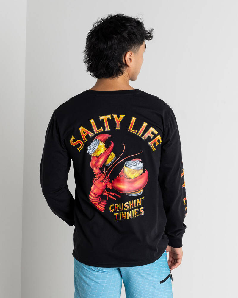 Salty Life Crushin Tinnies Long Sleeve Wetshirt for Mens