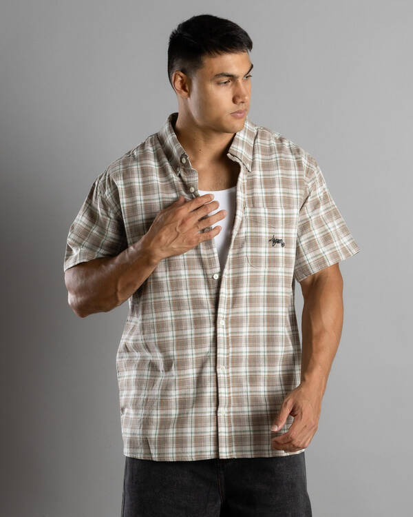 S-Double Blend Check Short Sleeve Shirt for Mens